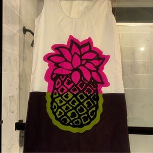 Moschino White Dress with Pink and Green Pineapple Design